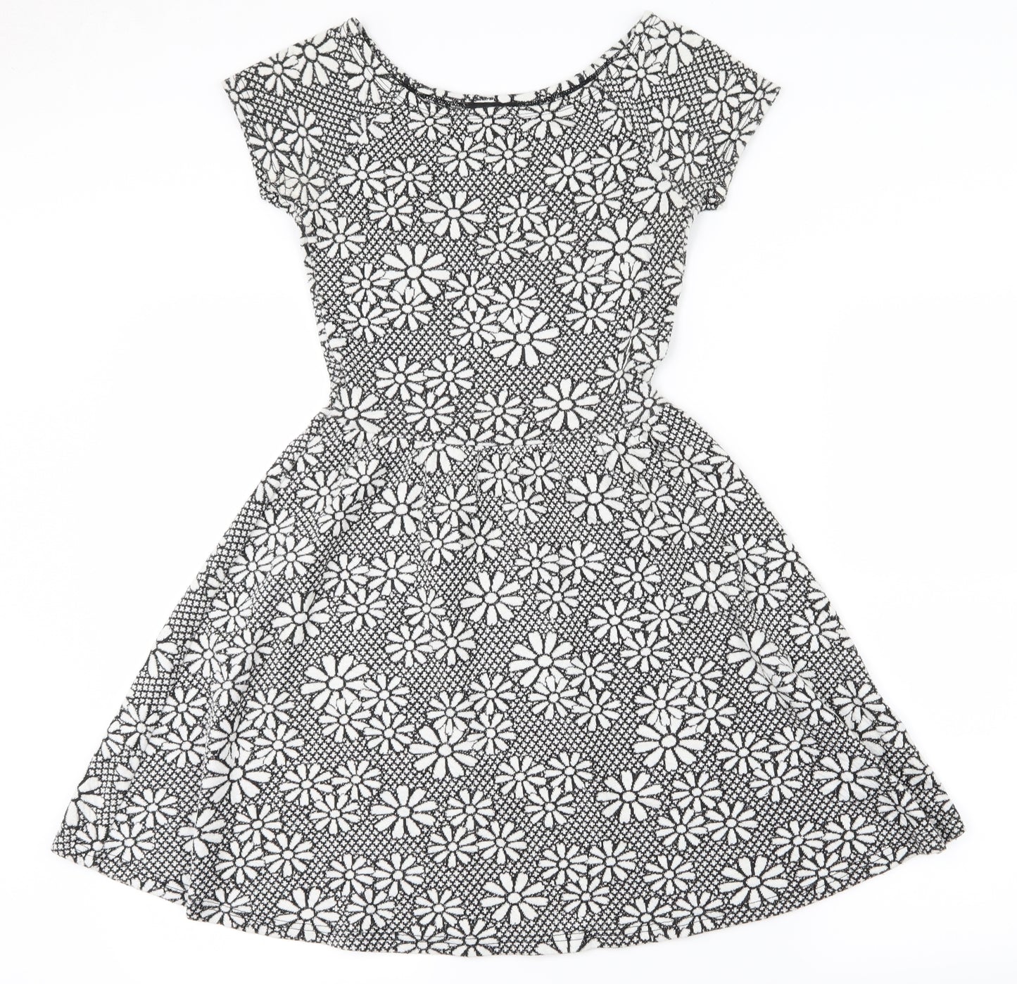 Topshop Womens White Floral  A-Line  Size 8  - black and white floral