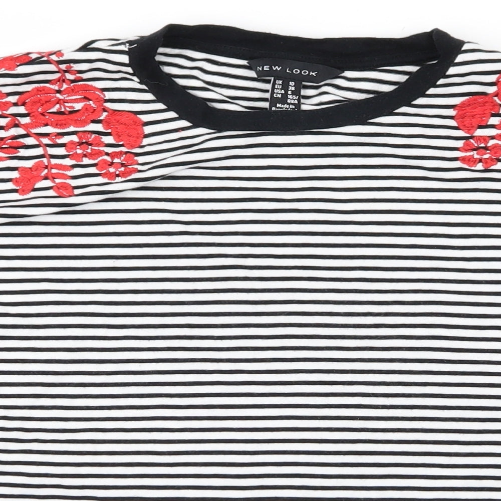 New Look Womens Multicoloured Striped  Basic T-Shirt Size 10  - flowers on shoulders