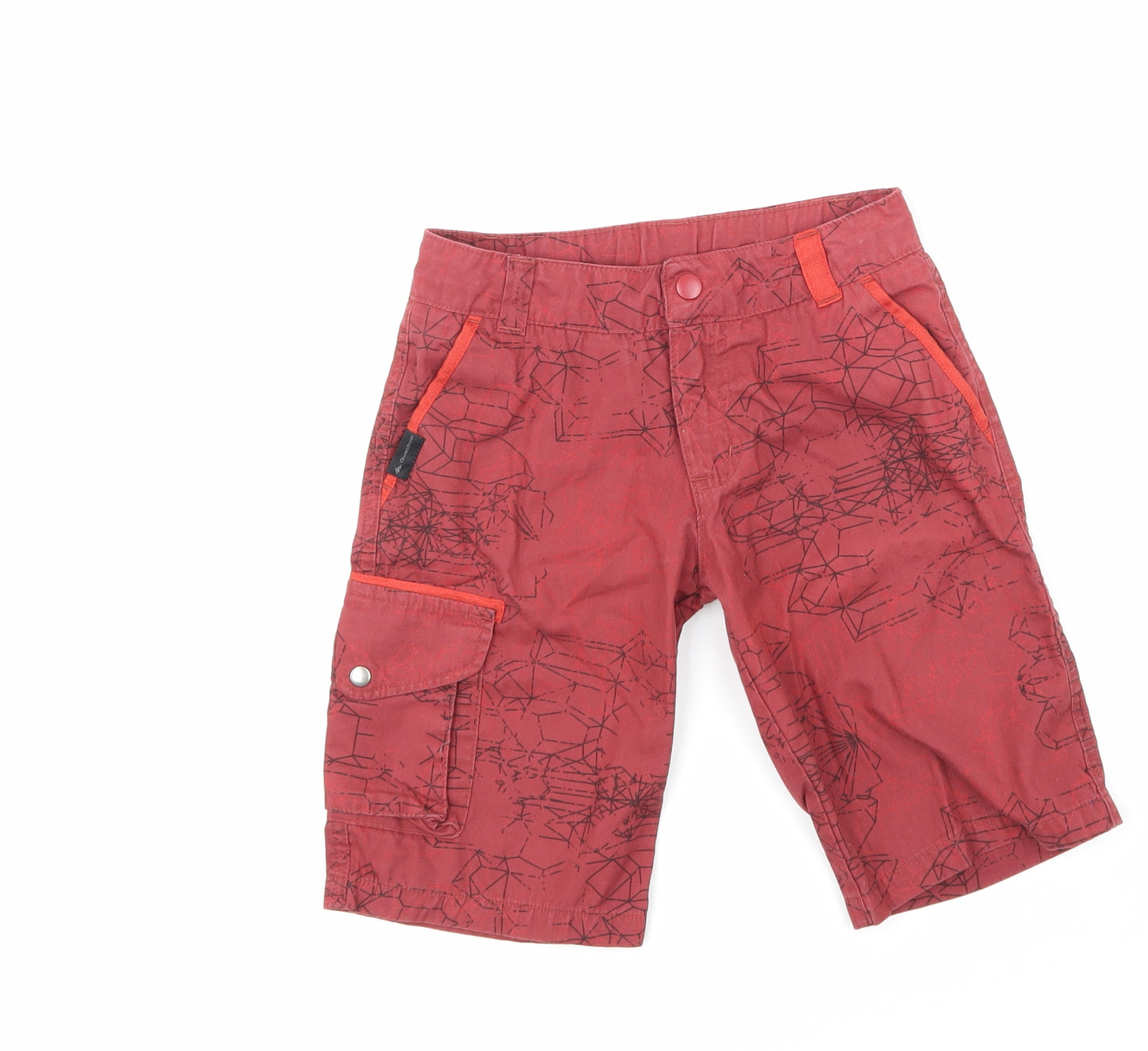 DECATHLON Boys Red Geometric  Bermuda Shorts Size 8 Years