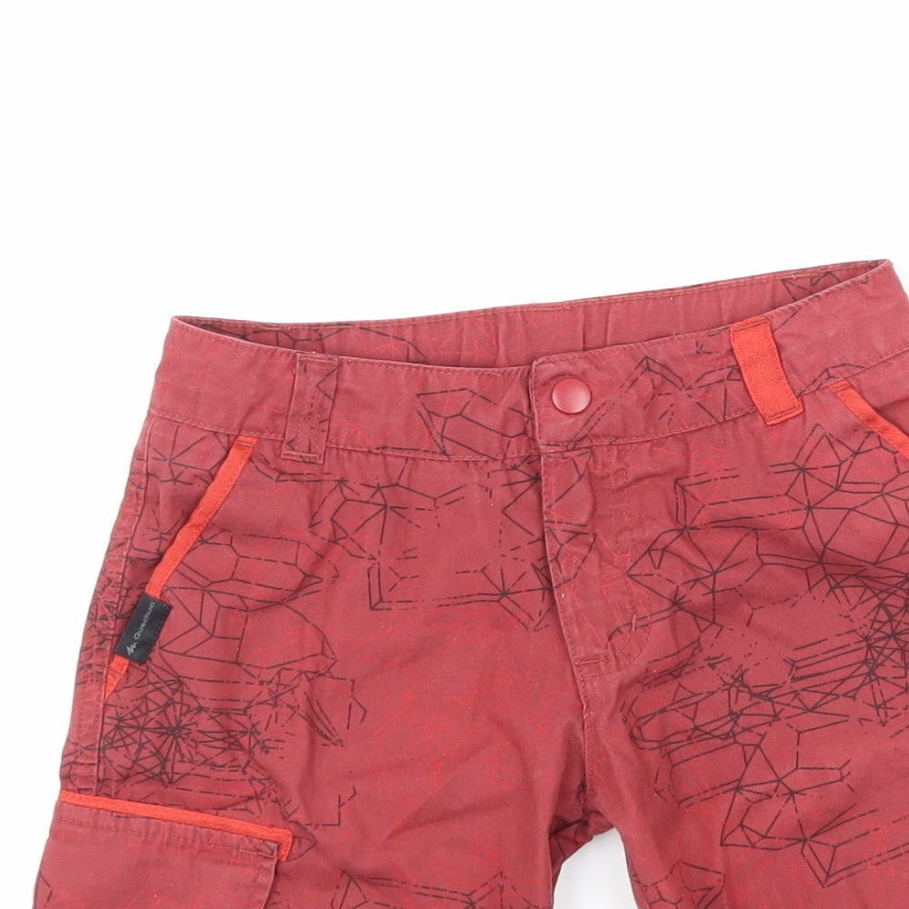 DECATHLON Boys Red Geometric  Bermuda Shorts Size 8 Years