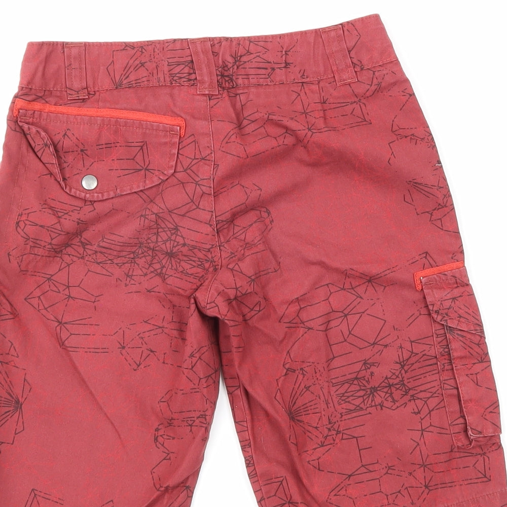 DECATHLON Boys Red Geometric  Bermuda Shorts Size 8 Years