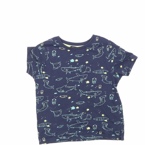 George Girls Blue Animal Print  Basic T-Shirt Size 3-4 Years