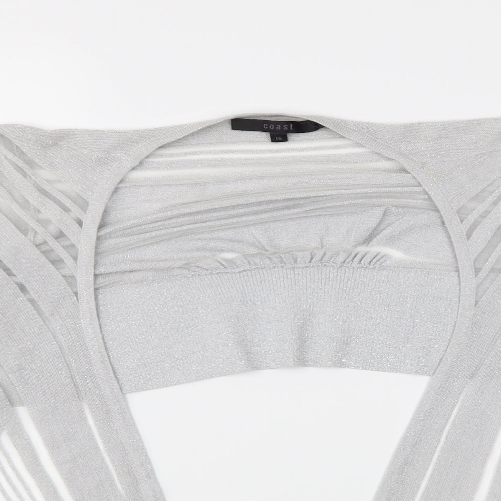 Coast Womens Grey Striped  Cardigan Jumper Size 16