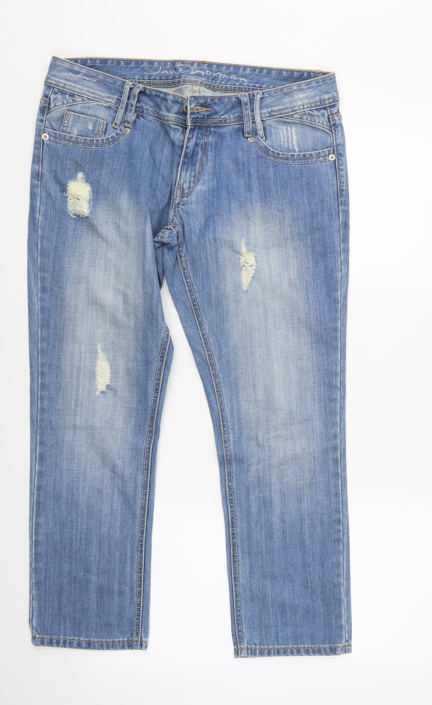 Jane Norman Womens Blue  Denim Straight Jeans Size 14 L24 in