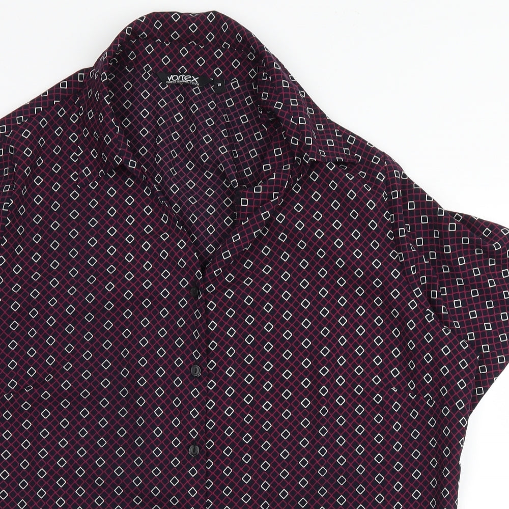 Vortex Womens Purple Geometric  Basic Button-Up Size 16