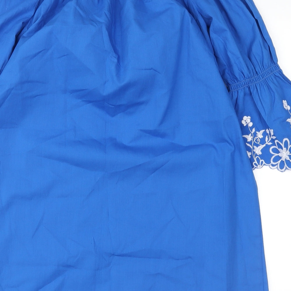 Papaya Womens Blue Floral  Basic Blouse Size 10