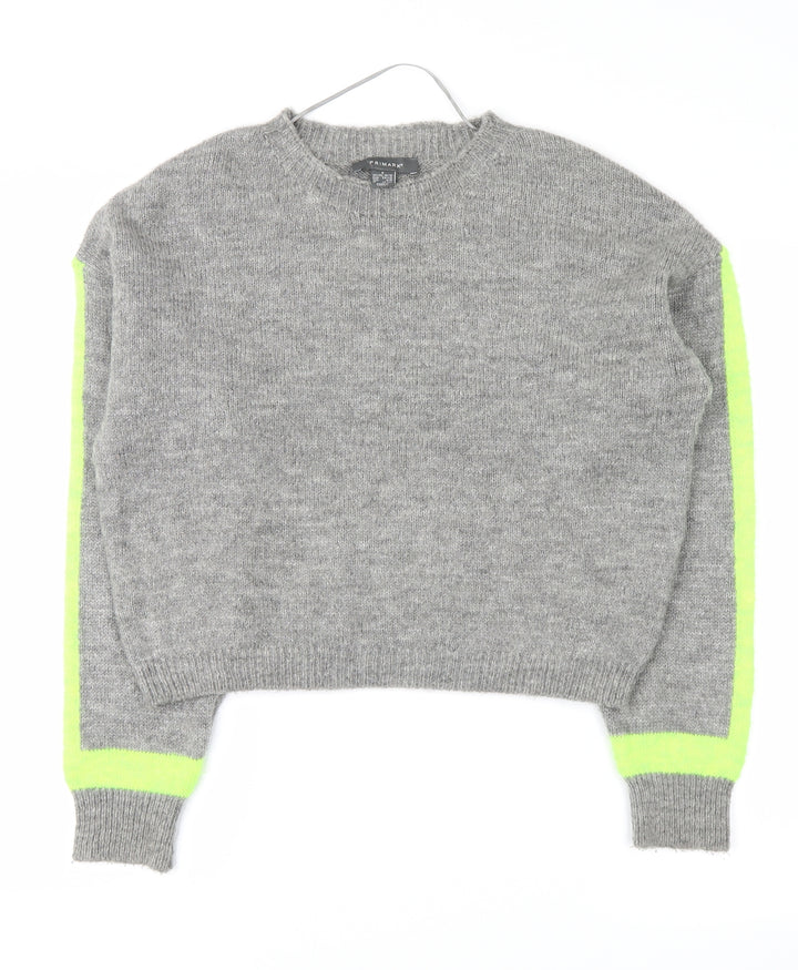 Primark Womens Grey Pullover Sweatshirt Size S - stripe on sleeves