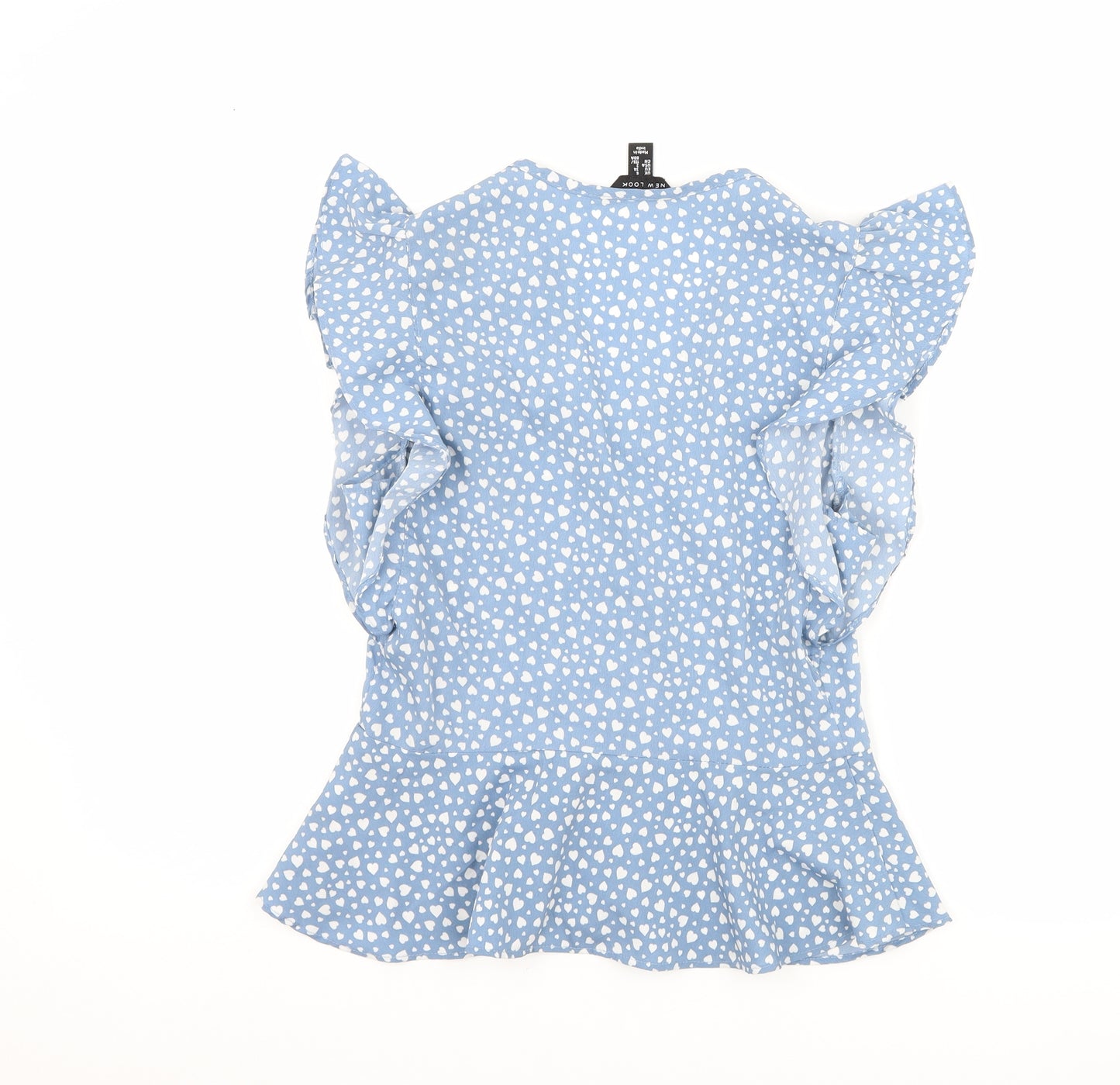 New Look Womens Blue Polka Dot  Basic Blouse Size 8  - Love heart print