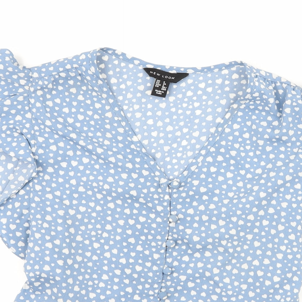 New Look Womens Blue Polka Dot  Basic Blouse Size 8  - Love heart print