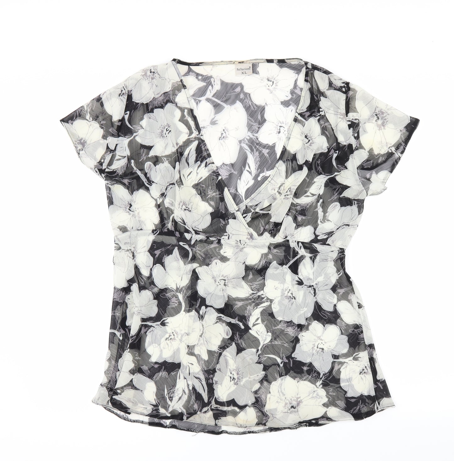 Reflections Womens Black Floral  Basic Blouse Size XL