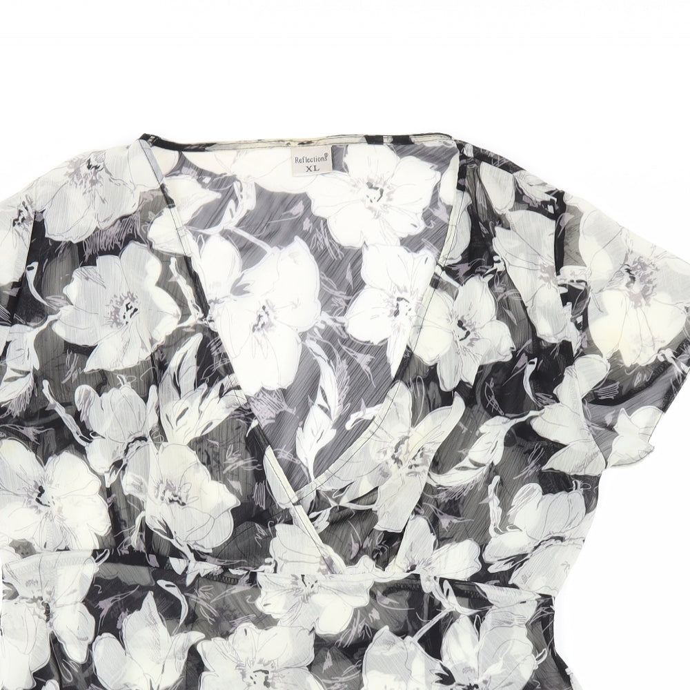 Reflections Womens Black Floral  Basic Blouse Size XL