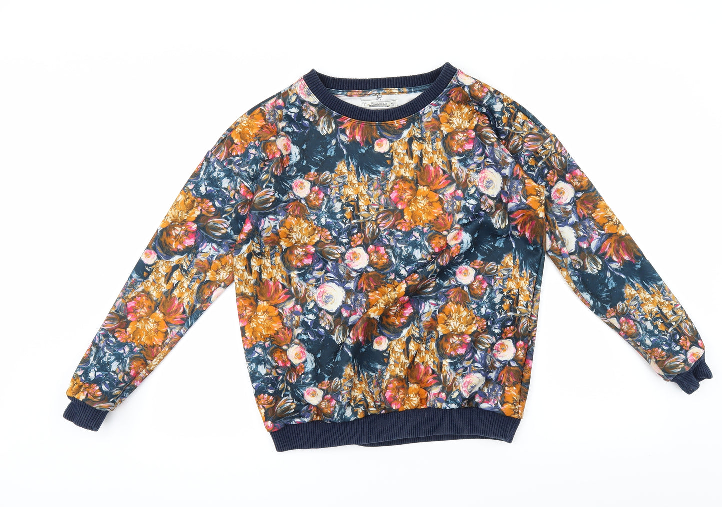 Pull&Bear Womens Blue Floral  Pullover Sweatshirt Size S
