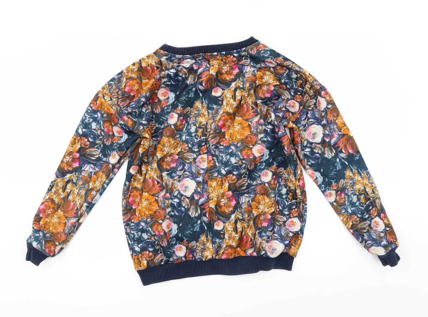 Pull&Bear Womens Blue Floral  Pullover Sweatshirt Size S