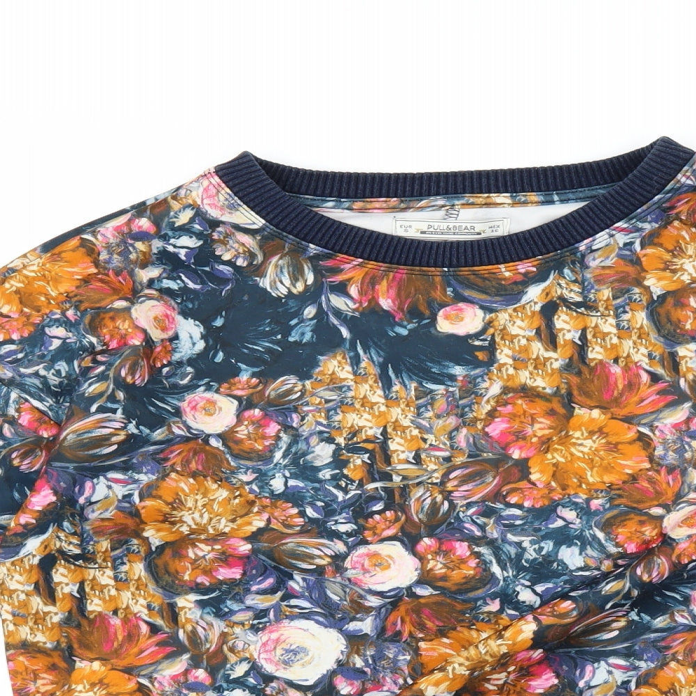 Pull&Bear Womens Blue Floral  Pullover Sweatshirt Size S