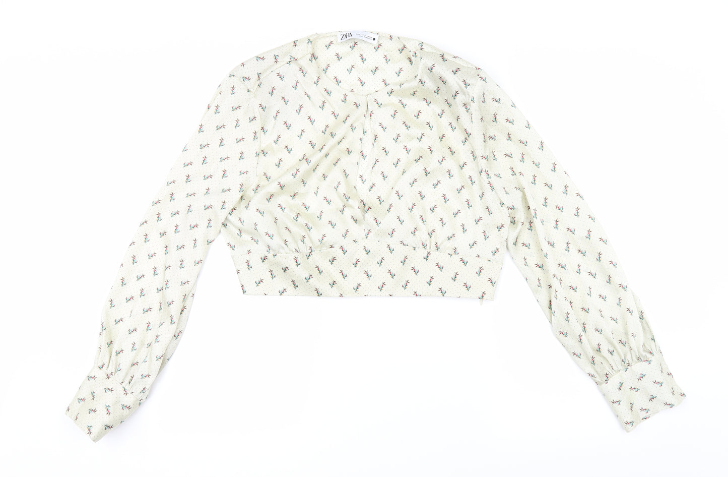 Zara Womens Beige Polka Dot  Cropped Blouse Size L