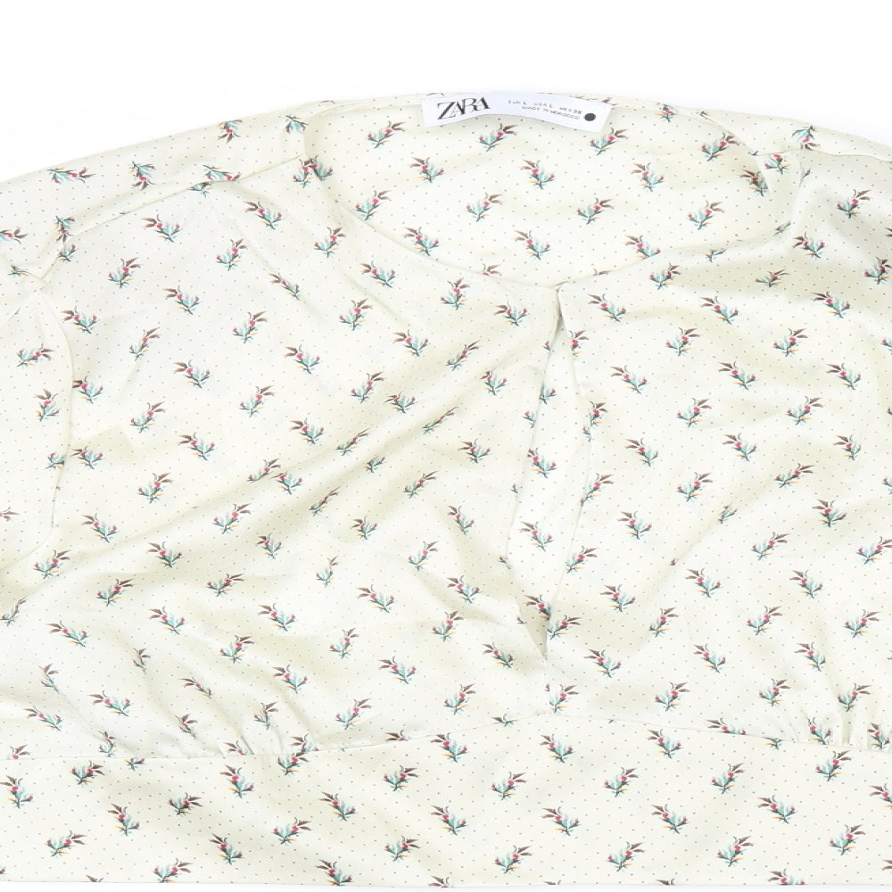 Zara Womens Beige Polka Dot  Cropped Blouse Size L