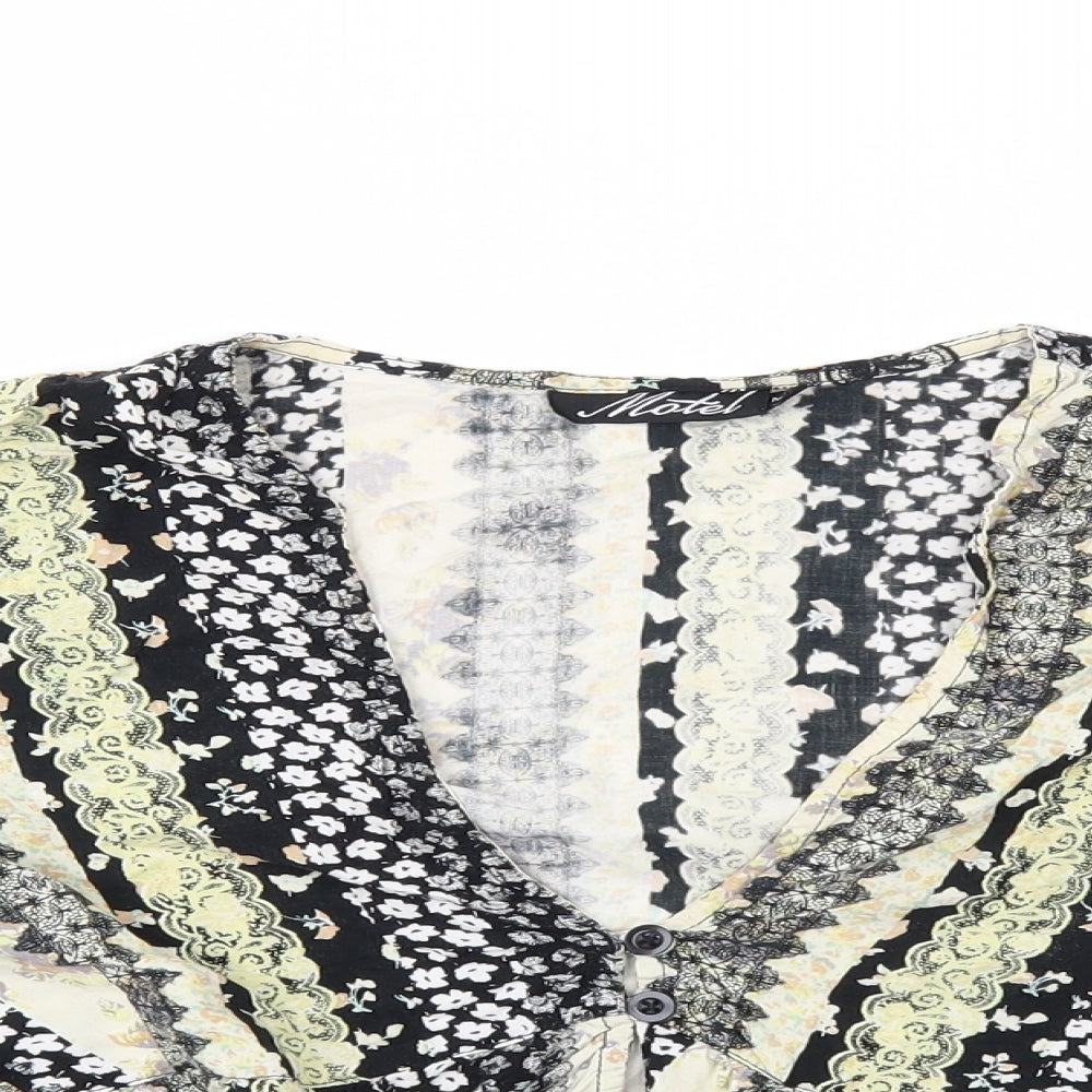 Motel Womens Black Floral  Cropped T-Shirt Size M