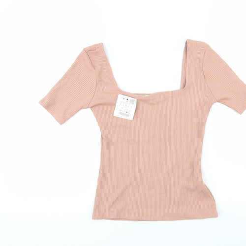 Pull&Bear Womens Pink   Cropped T-Shirt Size L