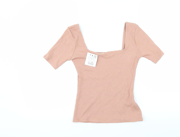 Pull&Bear Womens Pink   Cropped T-Shirt Size L