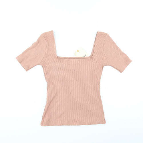 Pull&Bear Womens Pink   Cropped T-Shirt Size L
