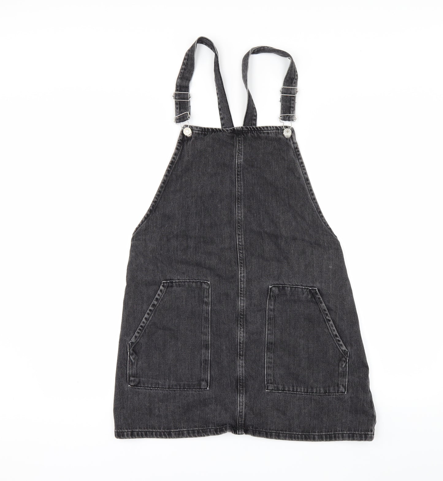 Topshop Womens Black  Denim Pinafore/Dungaree Dress  Size 12