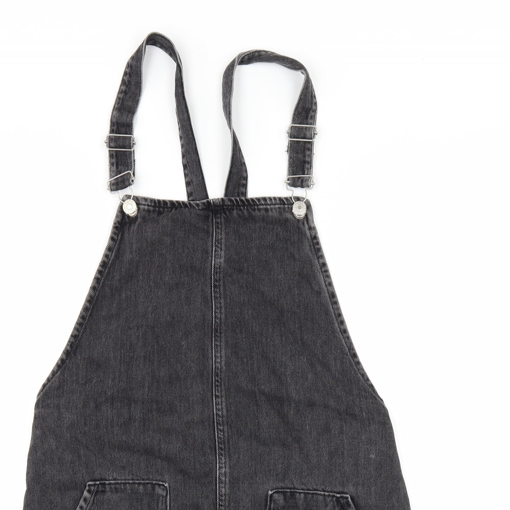 Topshop Womens Black  Denim Pinafore/Dungaree Dress  Size 12