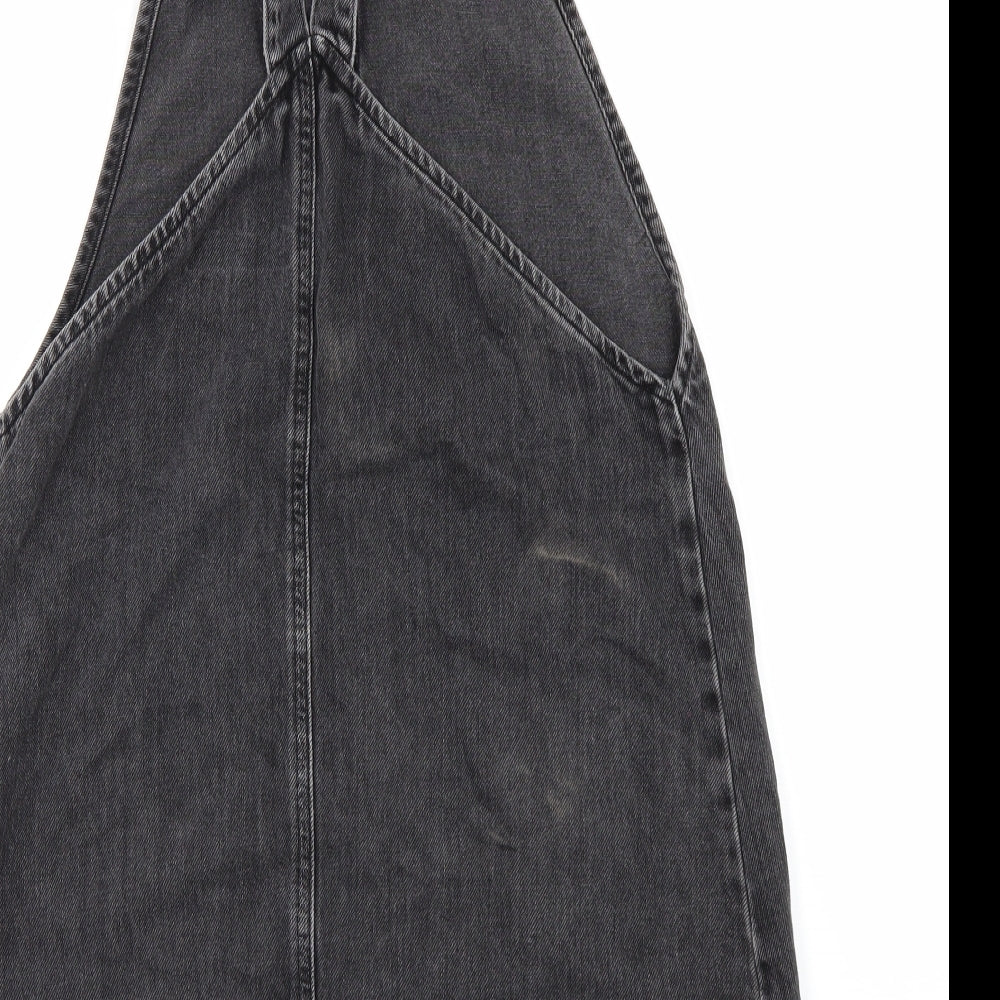 Topshop Womens Black  Denim Pinafore/Dungaree Dress  Size 12