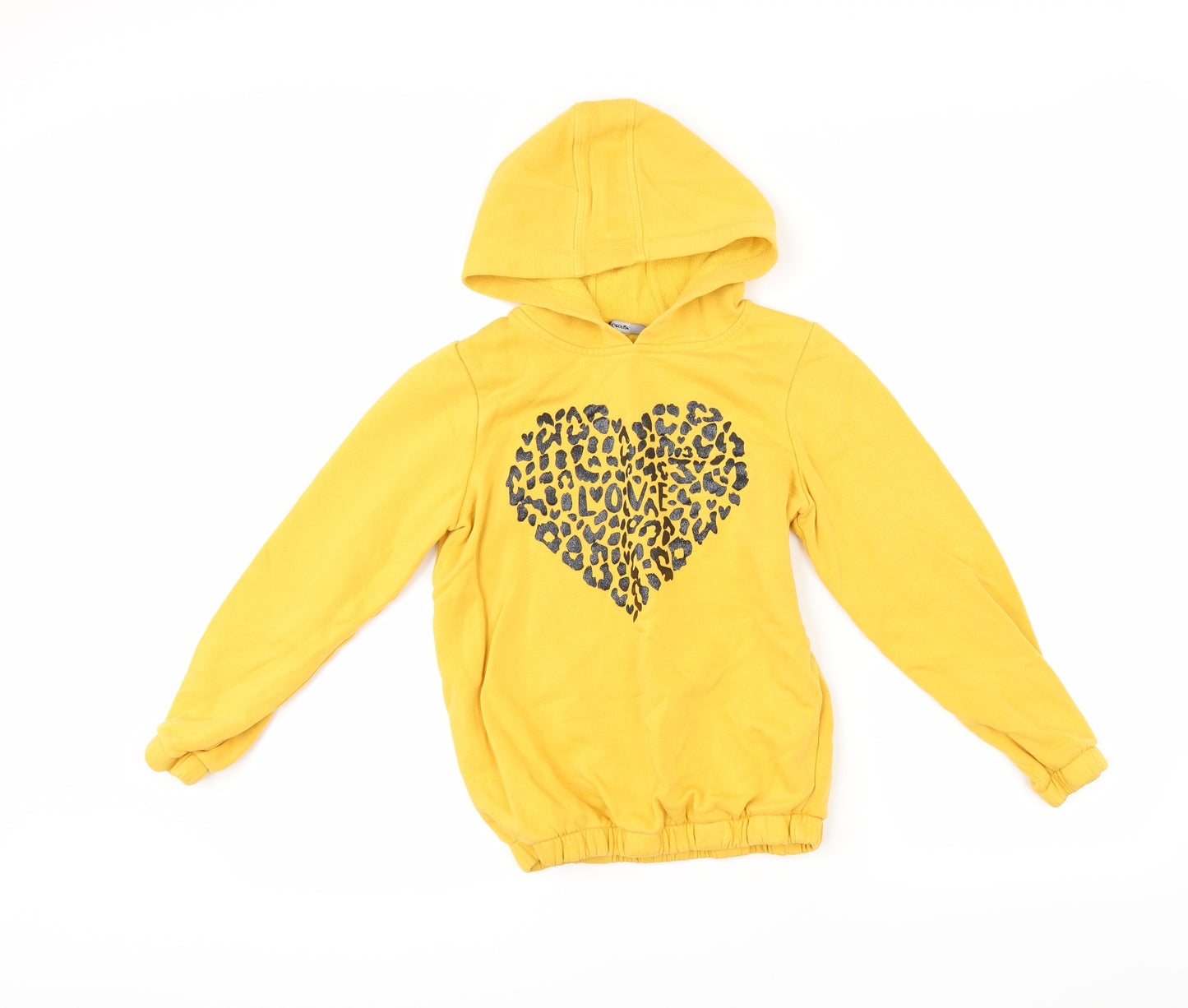 George Girls Yellow Animal Print  Pullover Hoodie Size 10-11 Years  - love heart
