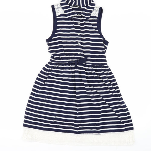 George Girls Blue Spotted  Shirt Dress  Size 10-11 Years
