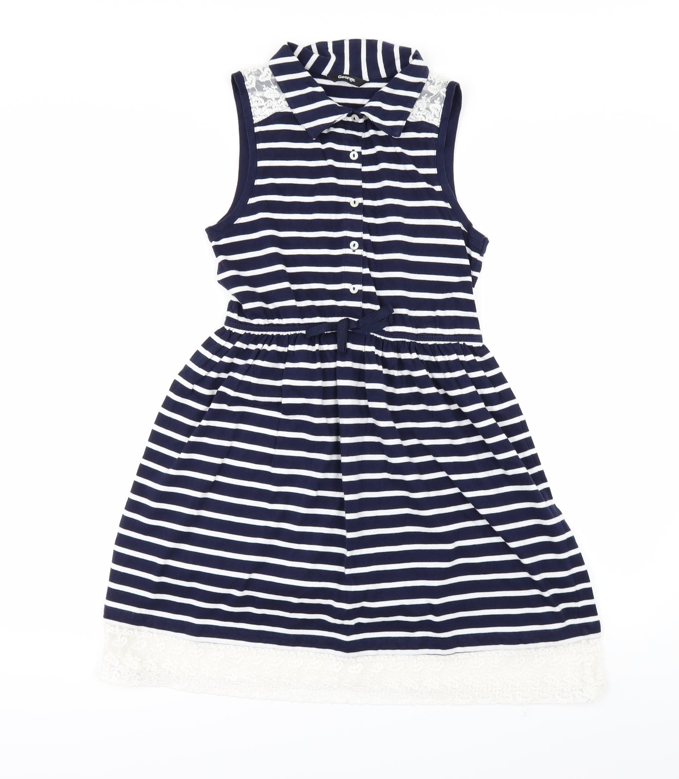 George Girls Blue Spotted  Shirt Dress  Size 10-11 Years
