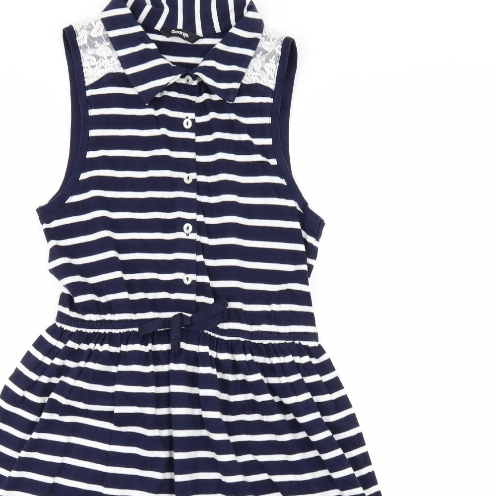 George Girls Blue Spotted  Shirt Dress  Size 10-11 Years