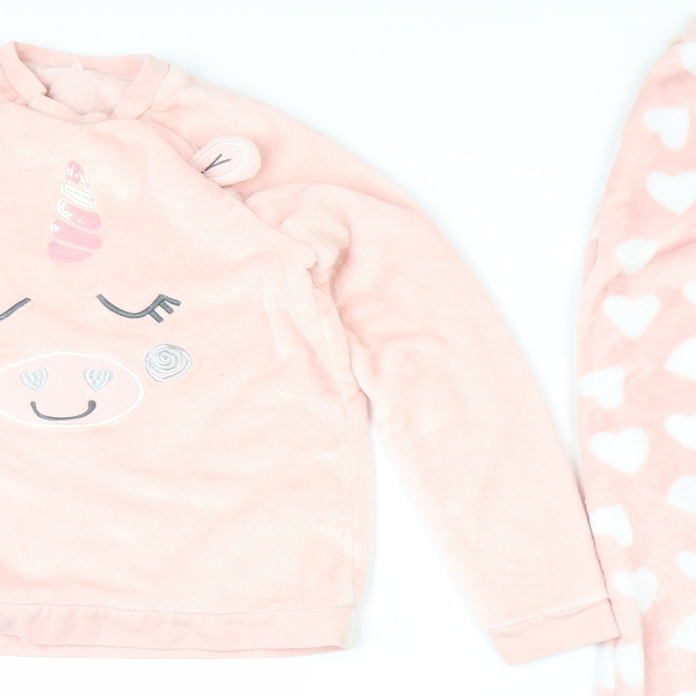George Girls Pink  Fleece Top Pyjama Set Size 12-13 Years  - Unicorn Love Hearts