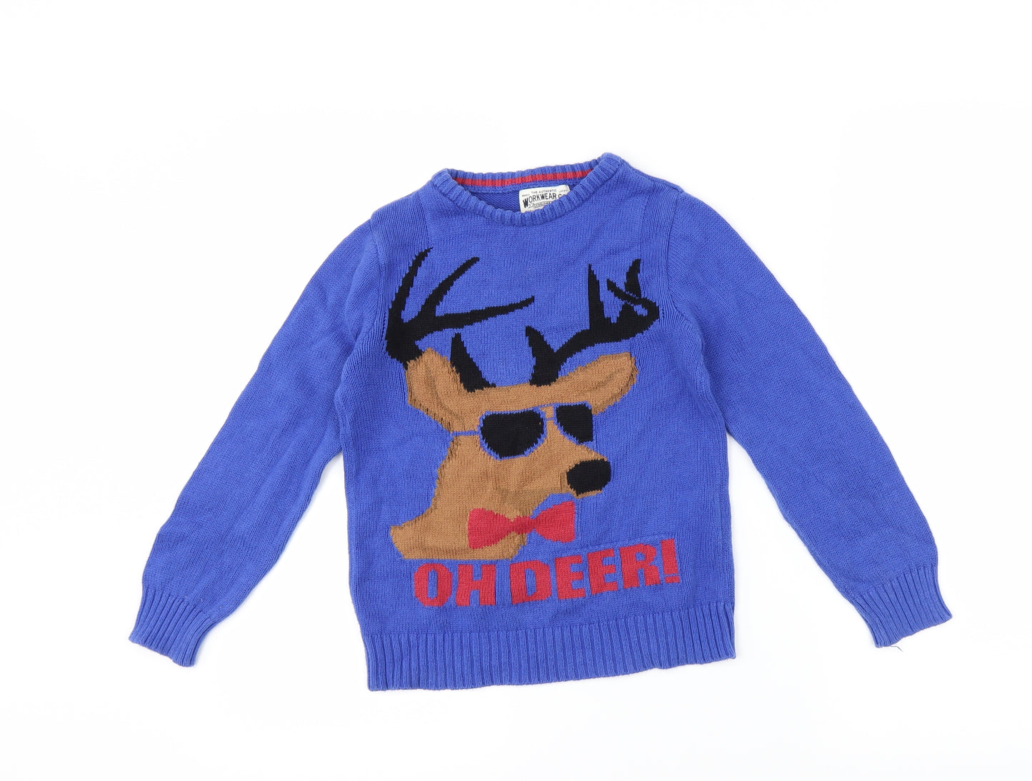 Marks and Spencer Boys Blue   Pullover Jumper Size 5-6 Years  - Christmas reindeer