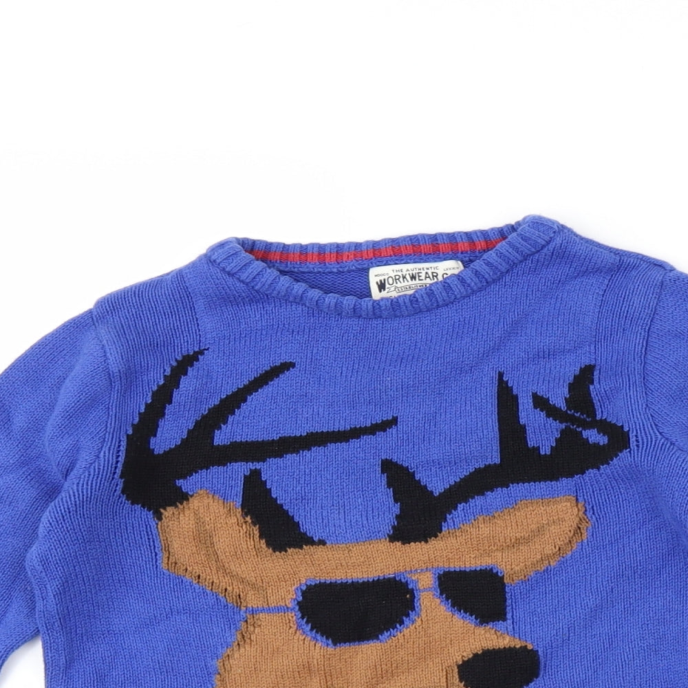 Marks and Spencer Boys Blue   Pullover Jumper Size 5-6 Years  - Christmas reindeer