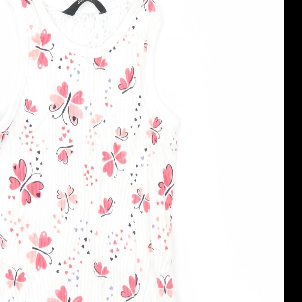 George Girls White   Basic Tank Size 5-6 Years  - butteflies