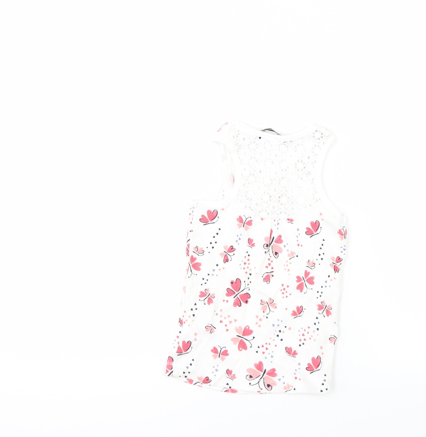 George Girls White   Basic Tank Size 8-9 Years  - butteflies