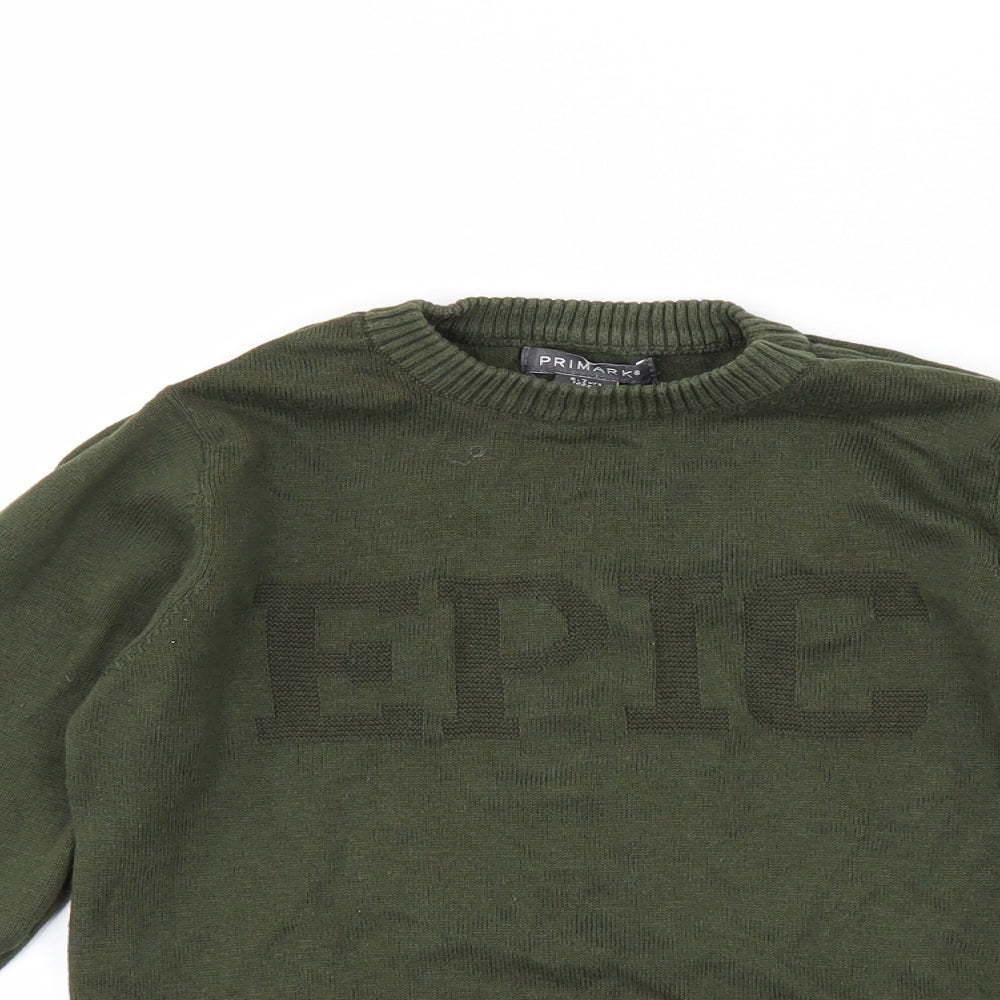 Primark Boys Green   Pullover Jumper Size 6-7 Years  - epic