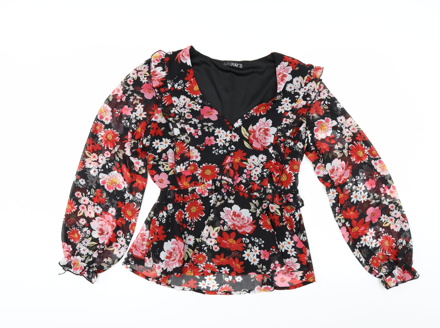 Quiz Womens Black Floral  Basic Blouse Size 12