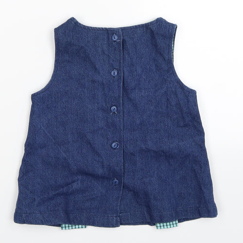 Preworn Girls Blue Floral Denim Pinafore/Dungaree Dress  Size 6-9 Months