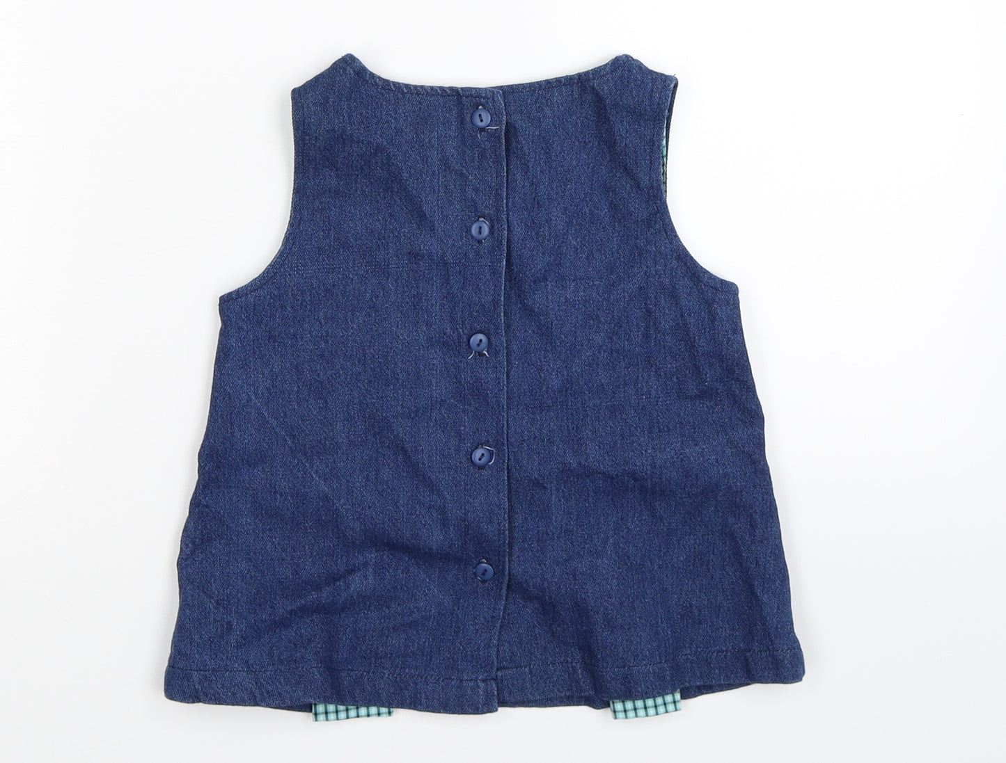 Preworn Girls Blue Floral Denim Pinafore/Dungaree Dress  Size 6-9 Months