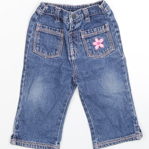 morris mouse Girls Blue Floral Denim Pedal Pusher Jeans Size 3-6 Months