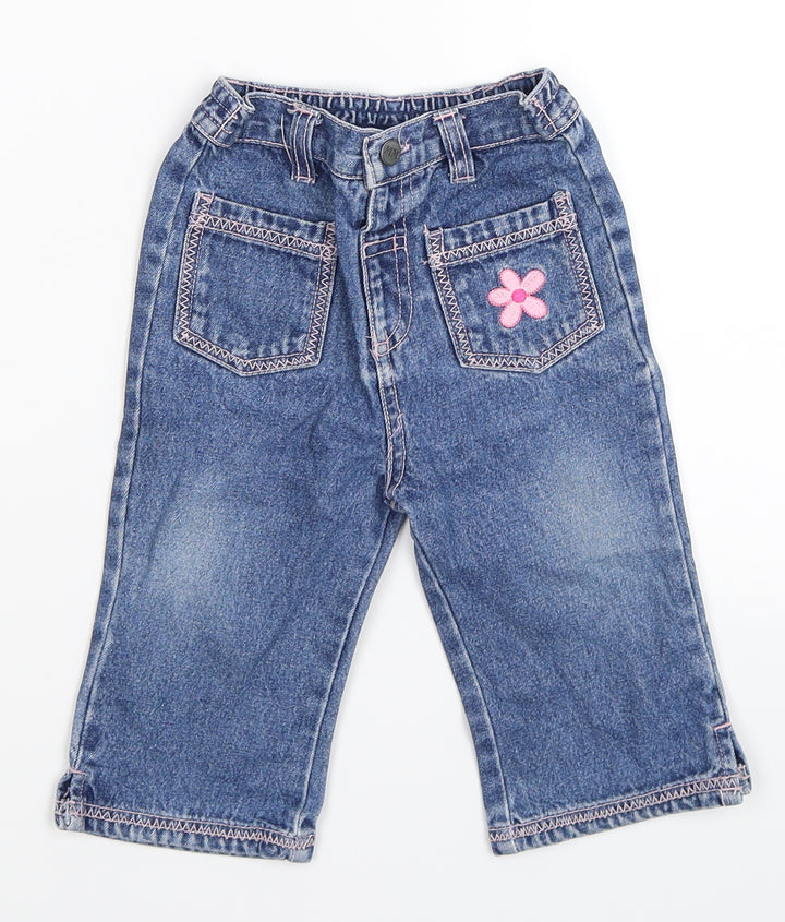 morris mouse Girls Blue Floral Denim Pedal Pusher Jeans Size 3-6 Months
