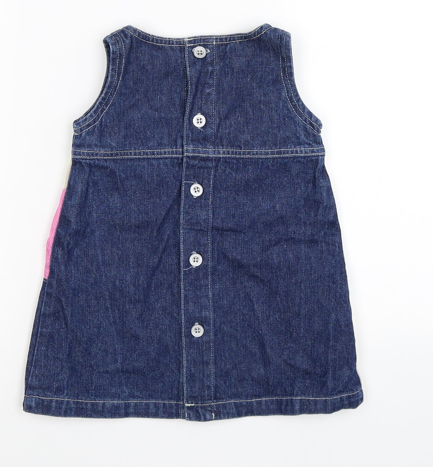 morris mouse Girls Blue Floral Denim Shift  Size 9-12 Months  - patchwork