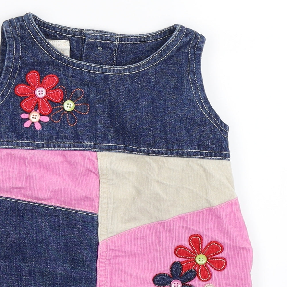 morris mouse Girls Blue Floral Denim Shift  Size 9-12 Months  - patchwork