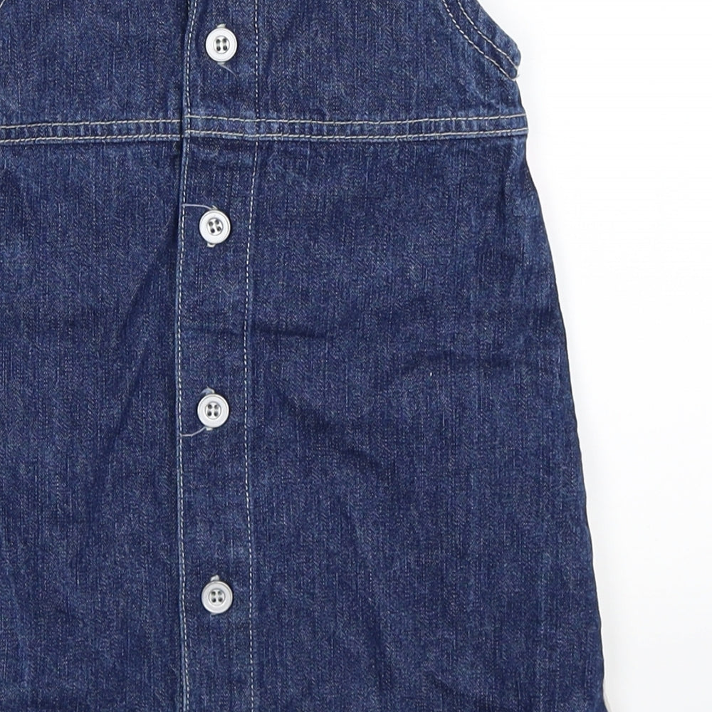 morris mouse Girls Blue Floral Denim Shift  Size 9-12 Months  - patchwork