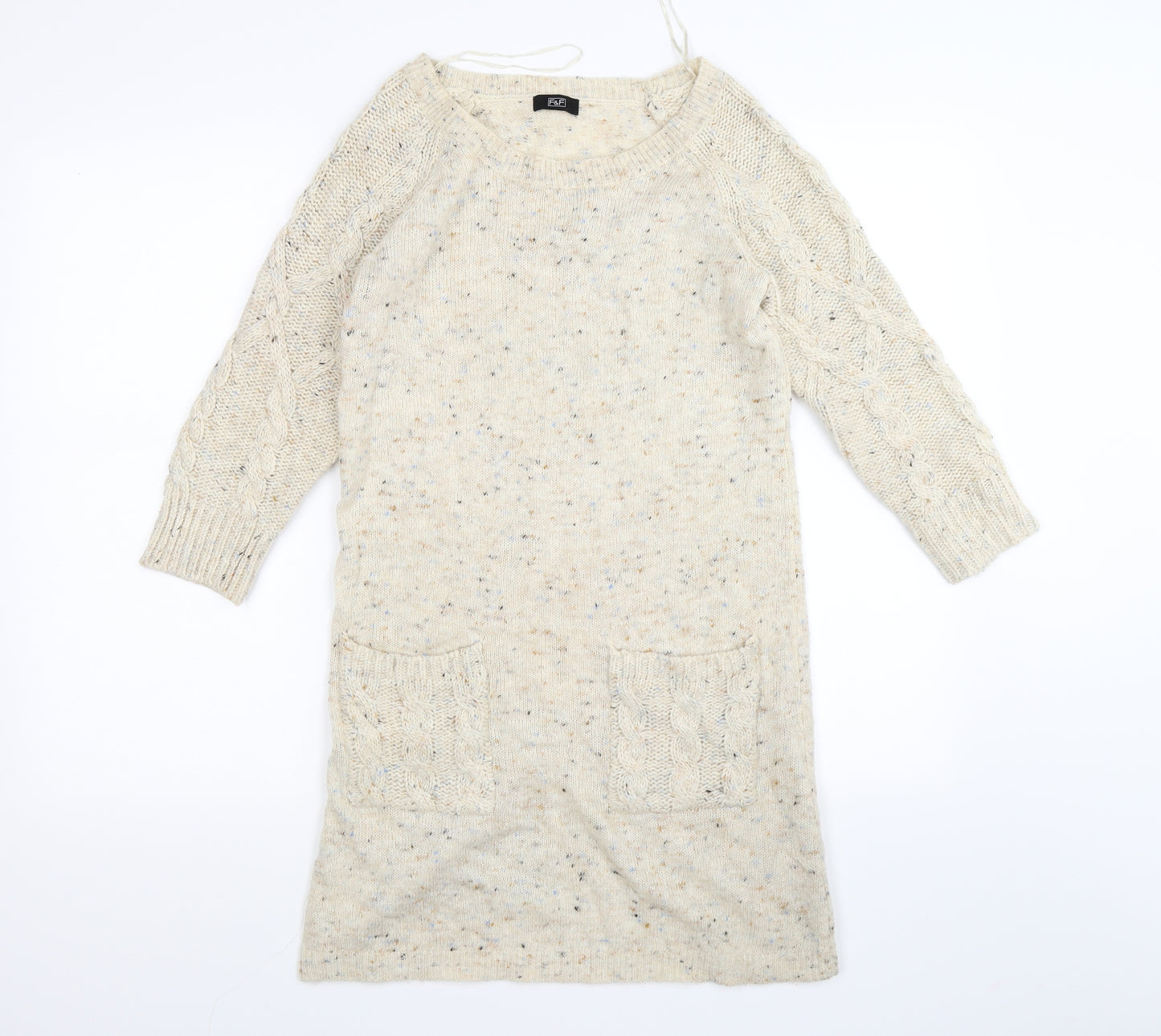 F&F Womens Beige  Knit Jumper Dress  Size 8