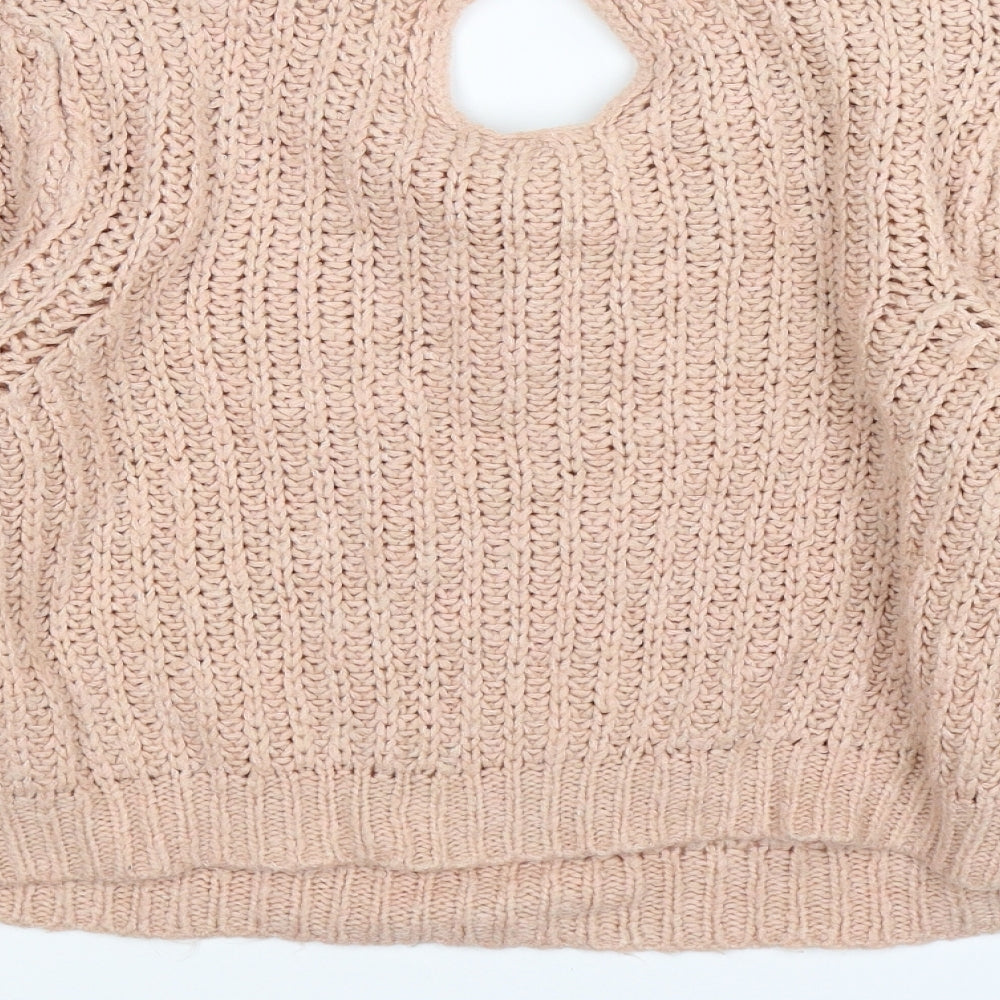 Topshop Womens Pink Floral Knit Pullover Jumper Size 16  - cropped, lace trim