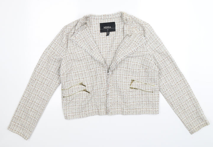 nissa Womens Beige Check Knit Jacket Blazer Size 16