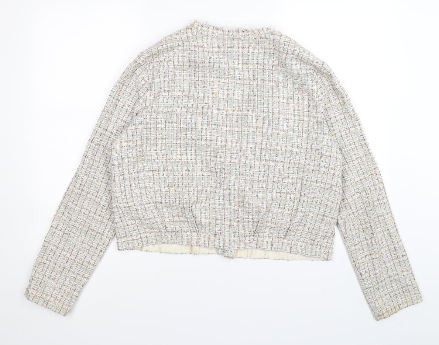 nissa Womens Beige Check Knit Jacket Blazer Size 16