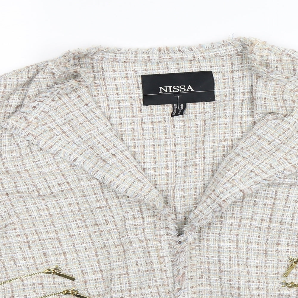 nissa Womens Beige Check Knit Jacket Blazer Size 16